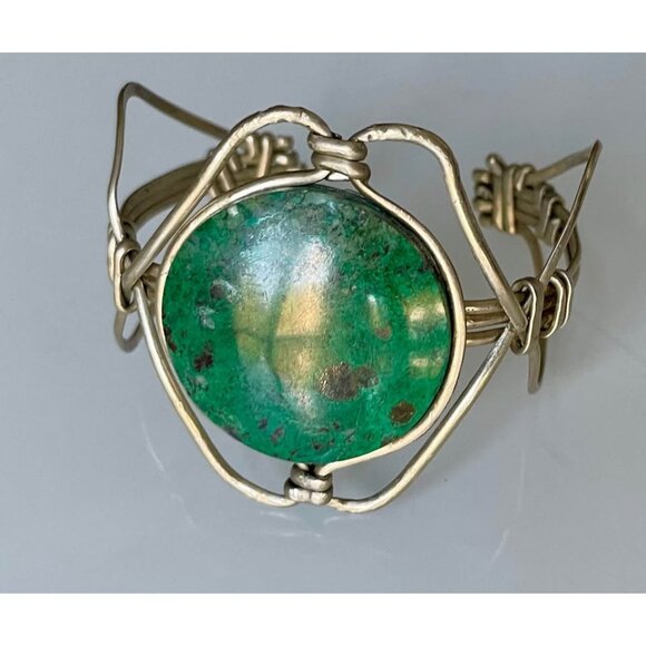 Vintage 1970s  Bracelet, Chrysocolla Cuff Bracelet - Picture 9 of 10